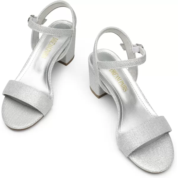 imageDREAM PAIRS Womens Low Heels Block Open Toe Ankle Strap Classic Short Chunky Sandals with Buckle for Daily Work Wedding PartySilverglitter