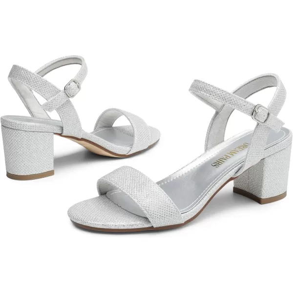 imageDREAM PAIRS Womens Low Heels Block Open Toe Ankle Strap Classic Short Chunky Sandals with Buckle for Daily Work Wedding PartySilverglitter