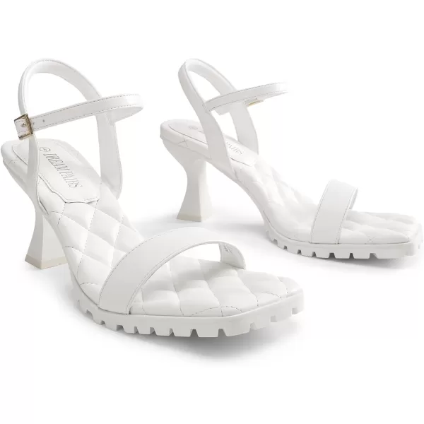 imageDREAM PAIRS Womens Low Kitten Heels Sandals Square Open Toe Ankle Strap Comfortable Quilted High Stiletto Heels for Women Ladies Bridal Wedding Evening Party Prom Dance Dress Pump Heeled Sandals ShoesWhite