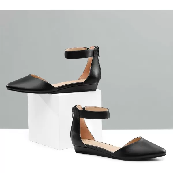 imageDREAM PAIRS Womens Low Wedge Ankle Strap Flats ShoesBlackPu