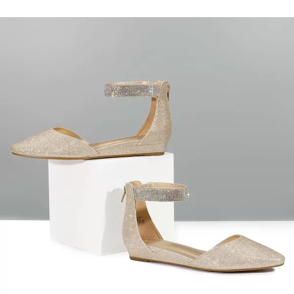 imageDREAM PAIRS Womens Low Wedge Ankle Strap Flats ShoesGoldGlitter