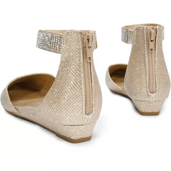 imageDREAM PAIRS Womens Low Wedge Ankle Strap Flats ShoesGoldGlitter