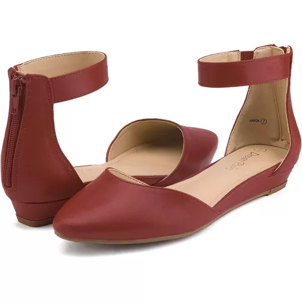 imageDREAM PAIRS Womens Low Wedge Ankle Strap Flats ShoesRedPu