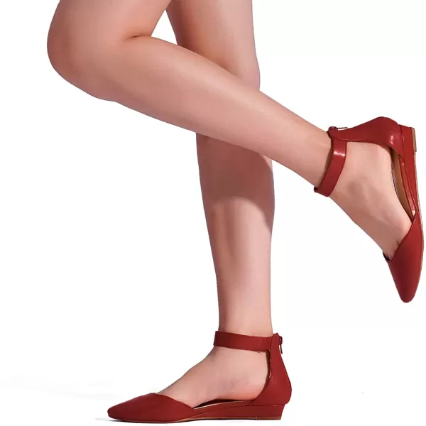 imageDREAM PAIRS Womens Low Wedge Ankle Strap Flats ShoesRedPu