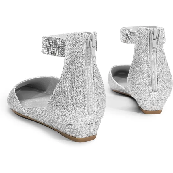 imageDREAM PAIRS Womens Low Wedge Ankle Strap Flats ShoesSilverGlitter