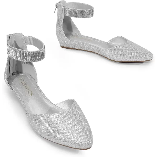 imageDREAM PAIRS Womens Low Wedge Ankle Strap Flats ShoesSilverGlitter