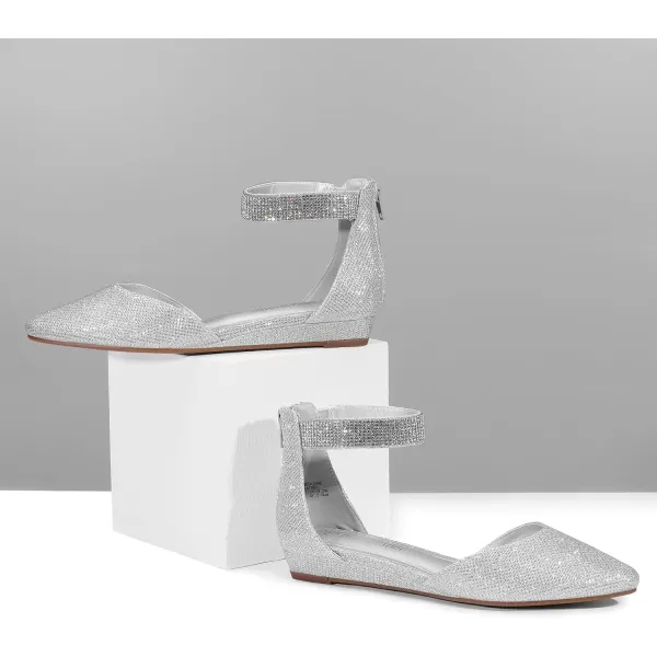 imageDREAM PAIRS Womens Low Wedge Ankle Strap Flats ShoesSilverGlitter
