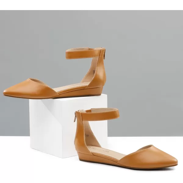 imageDREAM PAIRS Womens Low Wedge Ankle Strap Flats ShoesTan