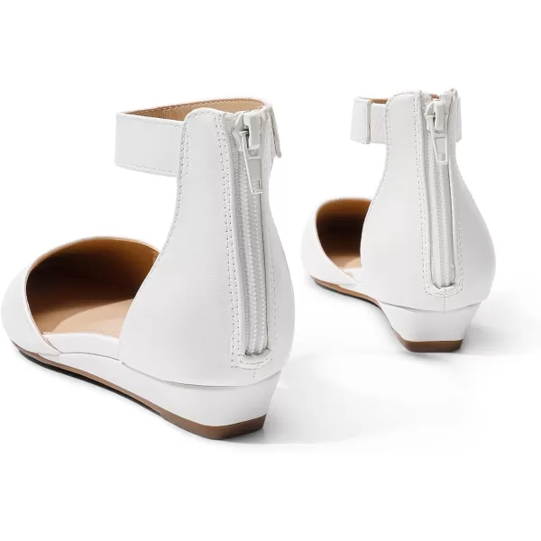 imageDREAM PAIRS Womens Low Wedge Ankle Strap Flats ShoesWhitePu
