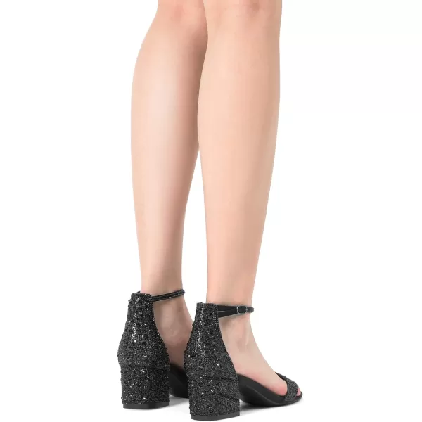 imageDREAM PAIRS Womens LowChunk Low Heel Pump SandalsBlackRhinestone