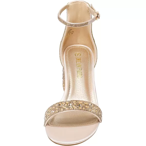 imageDREAM PAIRS Womens LowChunk Low Heel Pump SandalsGoldRhinestone