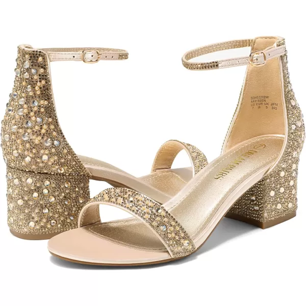 imageDREAM PAIRS Womens LowChunk Low Heel Pump SandalsGoldRhinestone