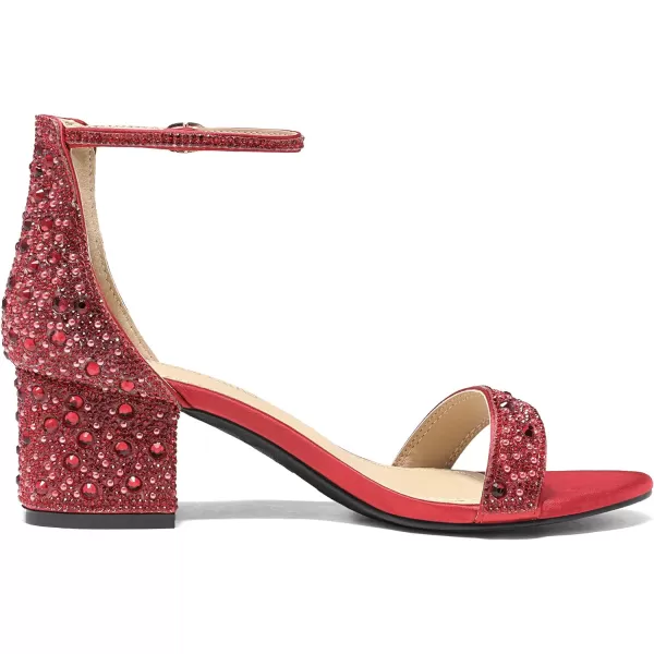 imageDREAM PAIRS Womens LowChunk Low Heel Pump SandalsRedRhinestone