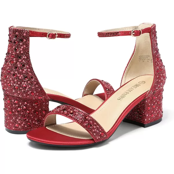 imageDREAM PAIRS Womens LowChunk Low Heel Pump SandalsRedRhinestone