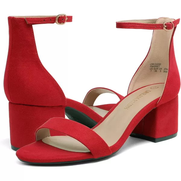 imageDREAM PAIRS Womens LowChunk Low Heel Pump SandalsRedSuede