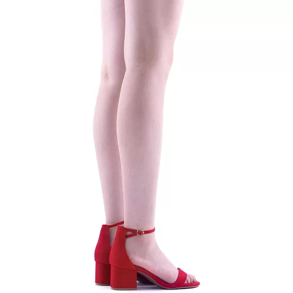 imageDREAM PAIRS Womens LowChunk Low Heel Pump SandalsRedSuede