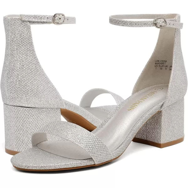 imageDREAM PAIRS Womens LowChunk Low Heel Pump SandalsSilverGlitter