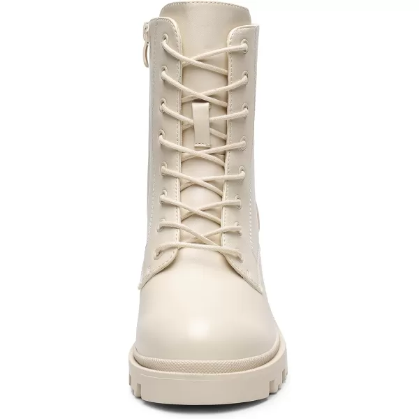 imageDREAM PAIRS Womens Lug Sole Combat Ankle Bootie Lace up Low Chunky Block heels Side Zipper Boots Fashion Causal ShoesBeige