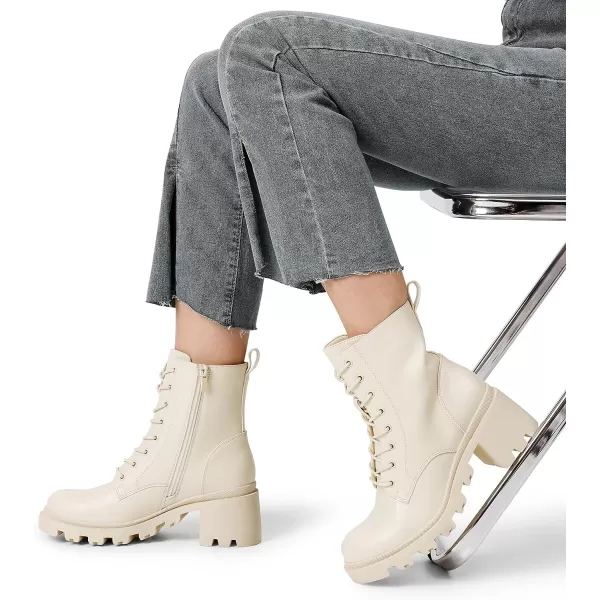 imageDREAM PAIRS Womens Lug Sole Combat Ankle Bootie Lace up Low Chunky Block heels Side Zipper Boots Fashion Causal ShoesBeige