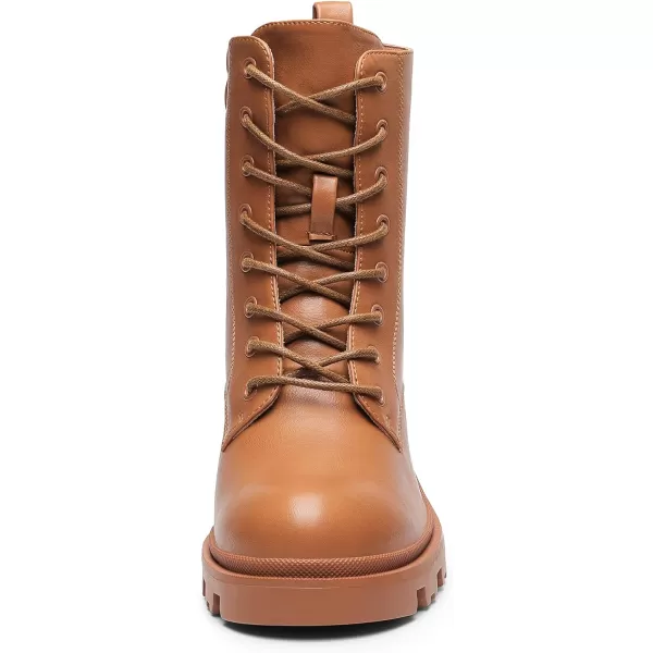 imageDREAM PAIRS Womens Lug Sole Combat Ankle Bootie Lace up Low Chunky Block heels Side Zipper Boots Fashion Causal ShoesBrown