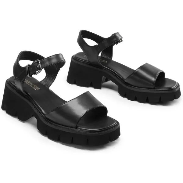 imageDREAM PAIRS Womens Lug Sole Low Platform Chunky Block Heels Square Toe Ankle Straps SandalsBlack