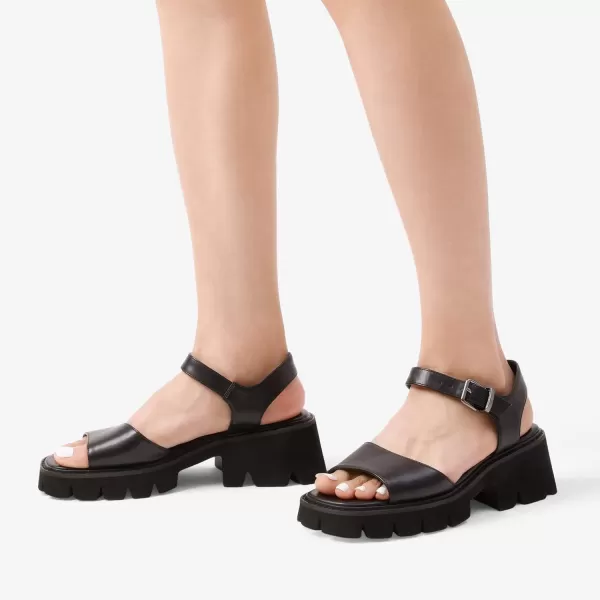 imageDREAM PAIRS Womens Lug Sole Low Platform Chunky Block Heels Square Toe Ankle Straps SandalsBlack