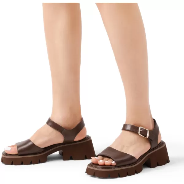 imageDREAM PAIRS Womens Lug Sole Low Platform Chunky Block Heels Square Toe Ankle Straps SandalsBrown