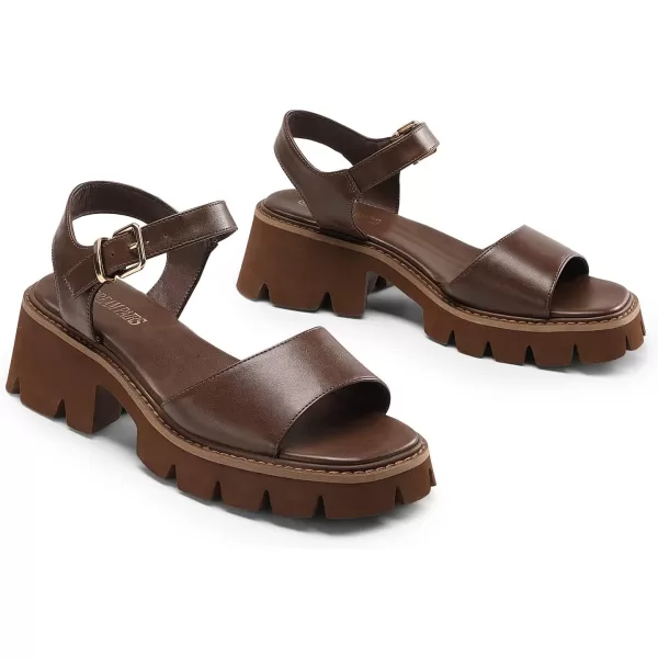 imageDREAM PAIRS Womens Lug Sole Low Platform Chunky Block Heels Square Toe Ankle Straps SandalsBrown