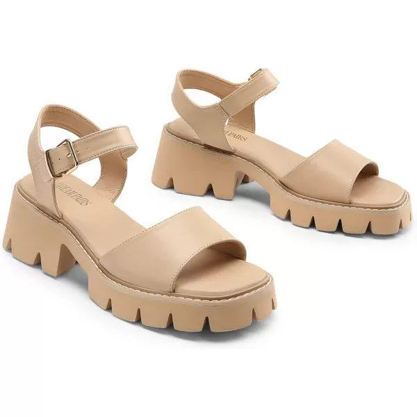imageDREAM PAIRS Womens Lug Sole Low Platform Chunky Block Heels Square Toe Ankle Straps SandalsNude