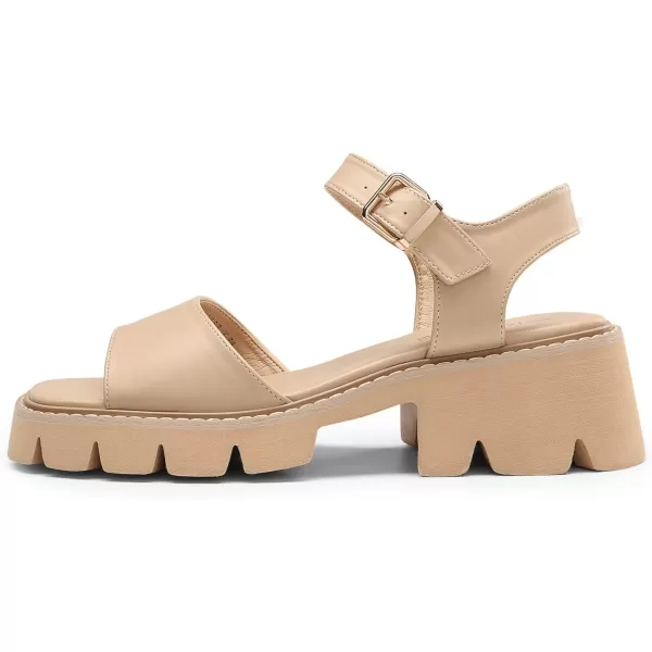 imageDREAM PAIRS Womens Lug Sole Low Platform Chunky Block Heels Square Toe Ankle Straps SandalsNude