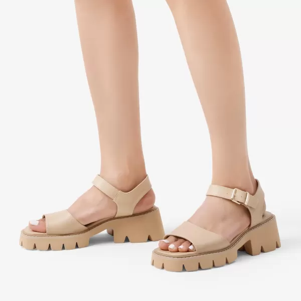 imageDREAM PAIRS Womens Lug Sole Low Platform Chunky Block Heels Square Toe Ankle Straps SandalsNude