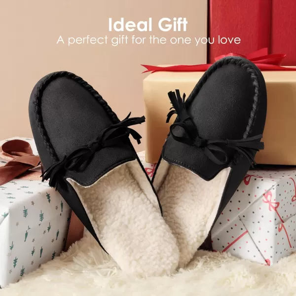 imageDREAM PAIRS Womens Memory Foam Moccasin Cozy House Slippers with Fuzzy and Warm Sherpa Fleece Lining Suede Ladies Slipon Slippers Both for Indoor and OutdoorBlack