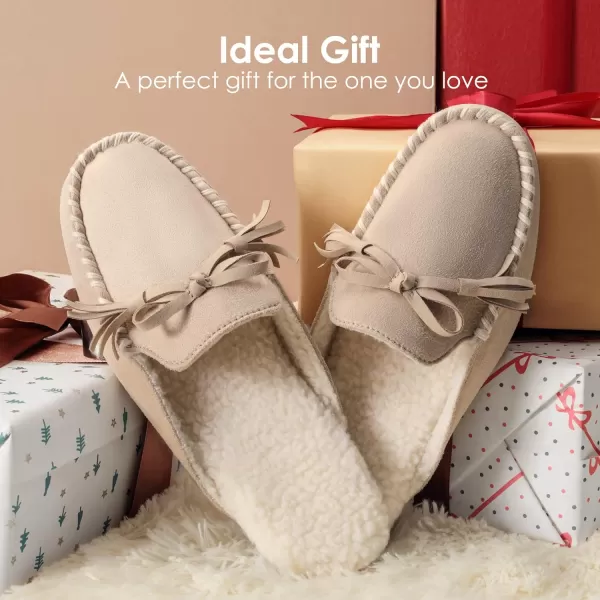 imageDREAM PAIRS Womens Memory Foam Moccasin Cozy House Slippers with Fuzzy and Warm Sherpa Fleece Lining Suede Ladies Slipon Slippers Both for Indoor and OutdoorSand