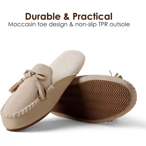 imageDREAM PAIRS Womens Memory Foam Moccasin Cozy House Slippers with Fuzzy and Warm Sherpa Fleece Lining Suede Ladies Slipon Slippers Both for Indoor and OutdoorSand