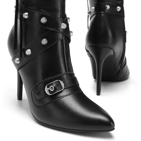 imageDREAM PAIRS Womens Metallic Stiletto Heeled KneeHigh Boots Fashion Thigh High Pointed Toe Dress Boots with Stud and ZipperTasselBlack