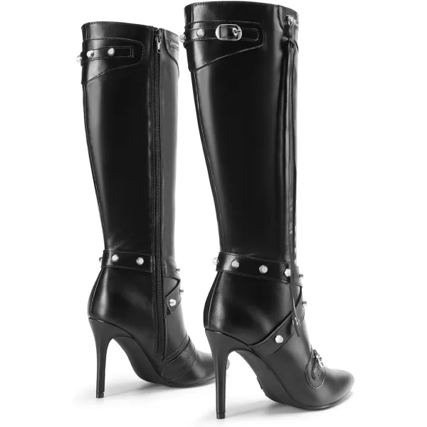 imageDREAM PAIRS Womens Metallic Stiletto Heeled KneeHigh Boots Fashion Thigh High Pointed Toe Dress Boots with Stud and ZipperTasselBlack