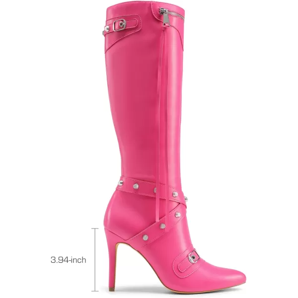 imageDREAM PAIRS Womens Metallic Stiletto Heeled KneeHigh Boots Fashion Thigh High Pointed Toe Dress Boots with Stud and ZipperTasselHot Pink