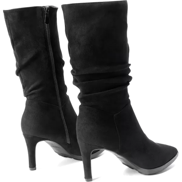 imageDREAM PAIRS Womens Mid Calf Boots High Heels Pointed Toe Zip Fashion Dressy BootBlack Suede