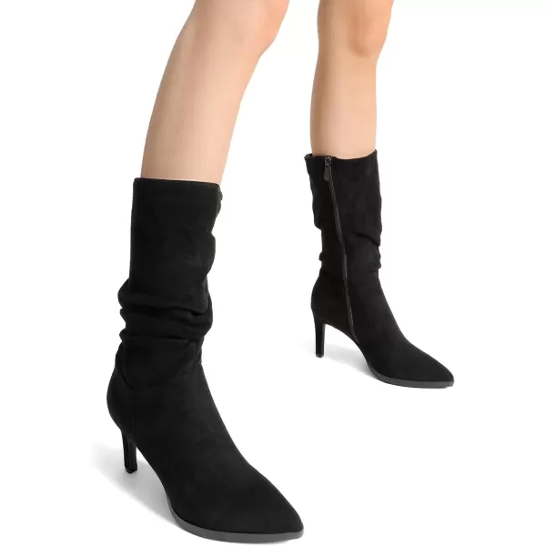 imageDREAM PAIRS Womens Mid Calf Boots High Heels Pointed Toe Zip Fashion Dressy BootBlack Suede
