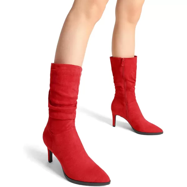 imageDREAM PAIRS Womens Mid Calf Boots High Heels Pointed Toe Zip Fashion Dressy BootRed Suede