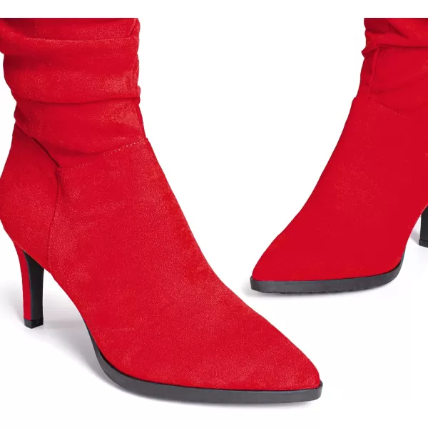 imageDREAM PAIRS Womens Mid Calf Boots High Heels Pointed Toe Zip Fashion Dressy BootRed Suede