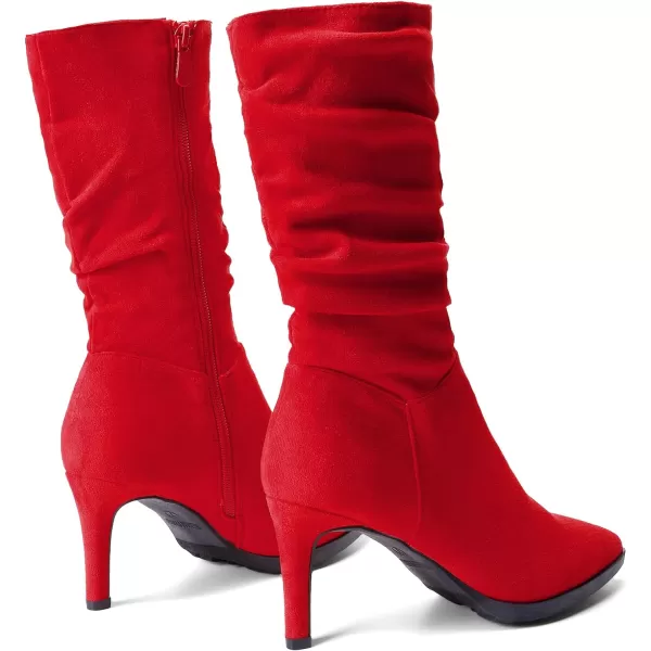 imageDREAM PAIRS Womens Mid Calf Boots High Heels Pointed Toe Zip Fashion Dressy BootRed Suede