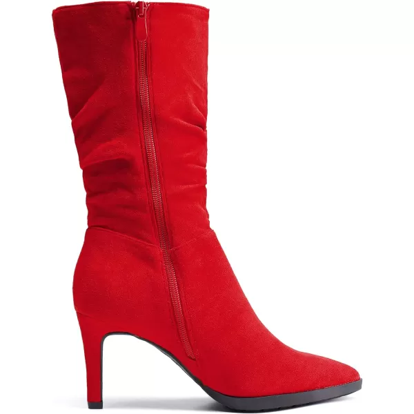imageDREAM PAIRS Womens Mid Calf Boots High Heels Pointed Toe Zip Fashion Dressy BootRed Suede