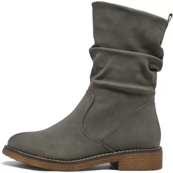 imageDREAM PAIRS Womens Mid Calf Combat Riding Fashion Winter BootsGreyPu