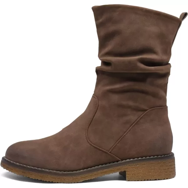imageDREAM PAIRS Womens Mid Calf Combat Riding Fashion Winter BootsTanPu