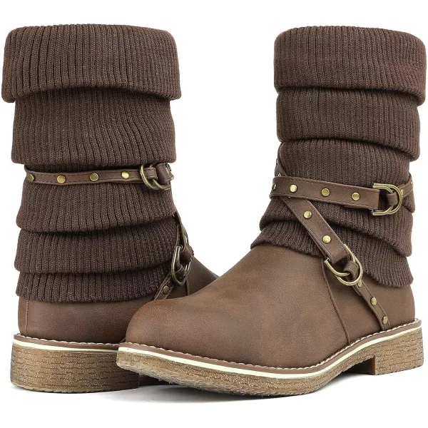 imageDREAM PAIRS Womens Mid Calf Fashion Winter Snow BootsOussiebrown
