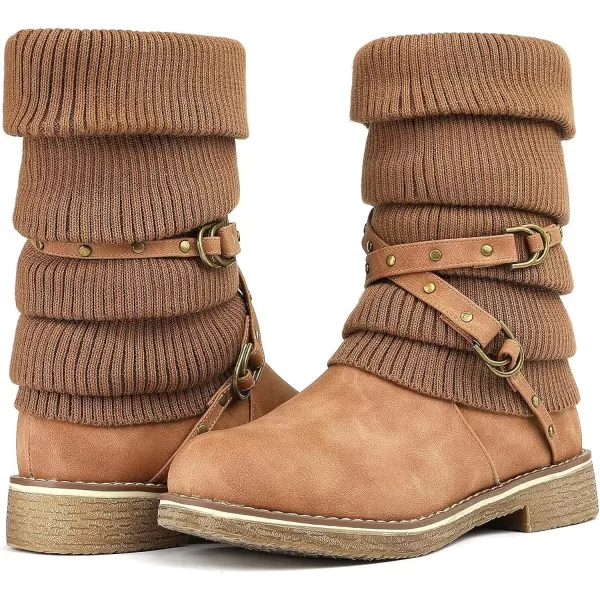 imageDREAM PAIRS Womens Mid Calf Fashion Winter Snow BootsOussiecamel