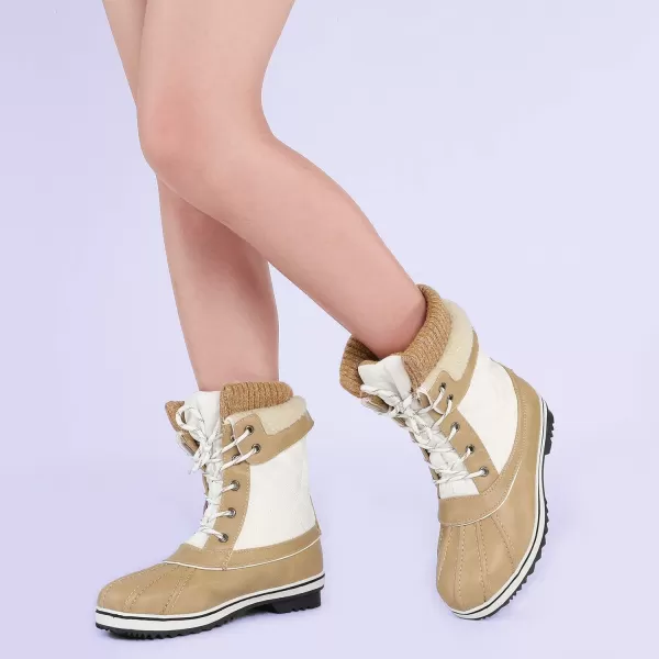 imageDREAM PAIRS Womens Mid Calf WaterProof Winter Snow BootsBeige White01