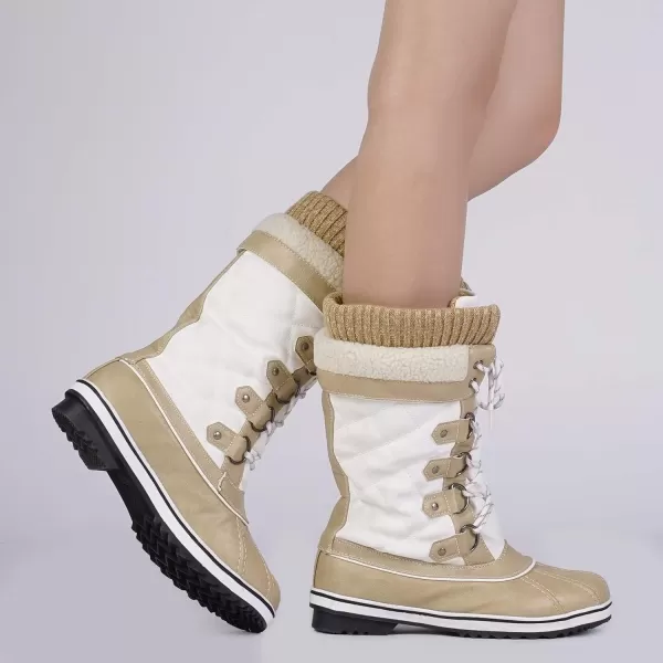 imageDREAM PAIRS Womens MidCalf Waterproof Winter Snow BootsBeigeWhite