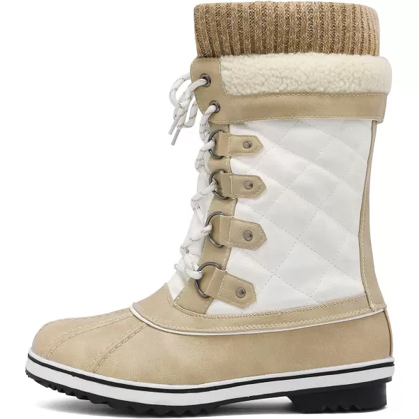 imageDREAM PAIRS Womens MidCalf Waterproof Winter Snow BootsBeigeWhite